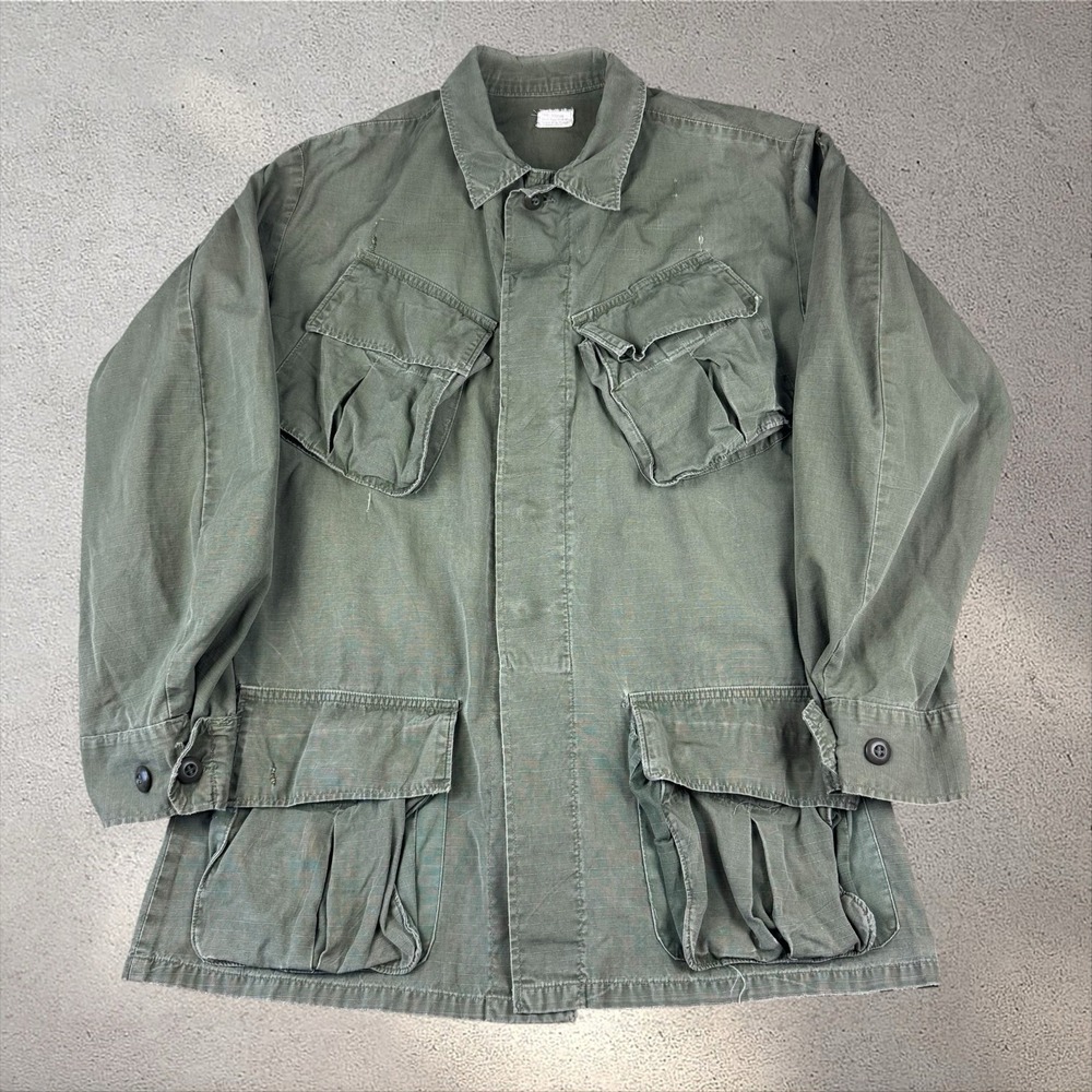 VTG 60s OG-107 Slant Pocket Jungle Jacket Vietnam Small Reg Ripstop Poplin